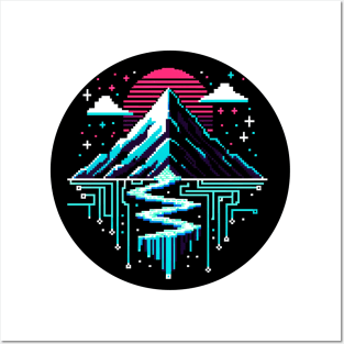 Neon Cyberpunk Landscape - 8Bit Mountain Nature Art Posters and Art